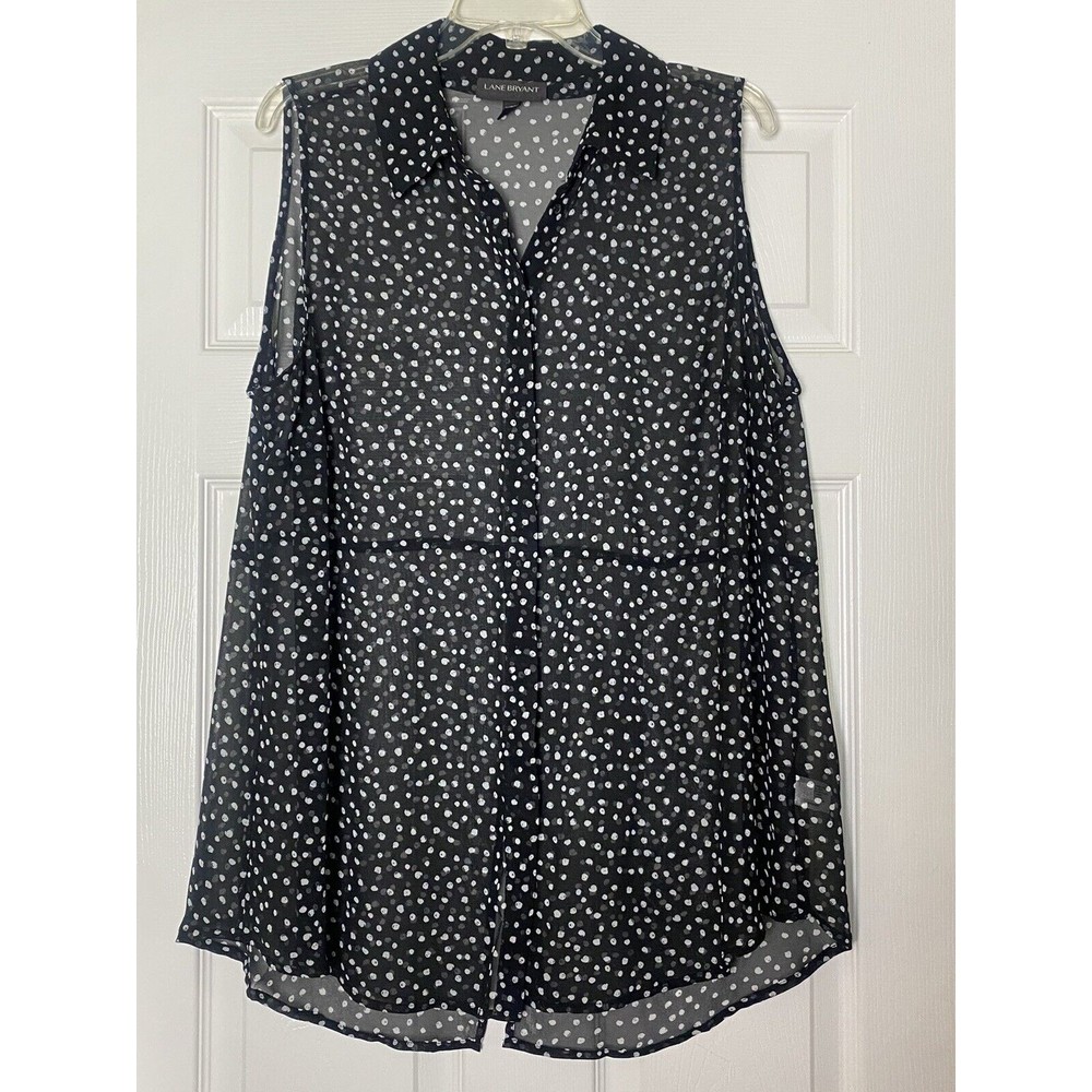 Lane Bryant Sleeveless Sheer Top Blouse Size 20 Collared Split Back Polka Dot